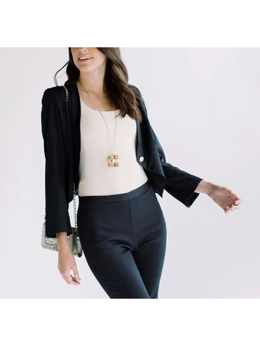 Citrine Grey Clara Cropped Blazer Jacket Navy Size Medium